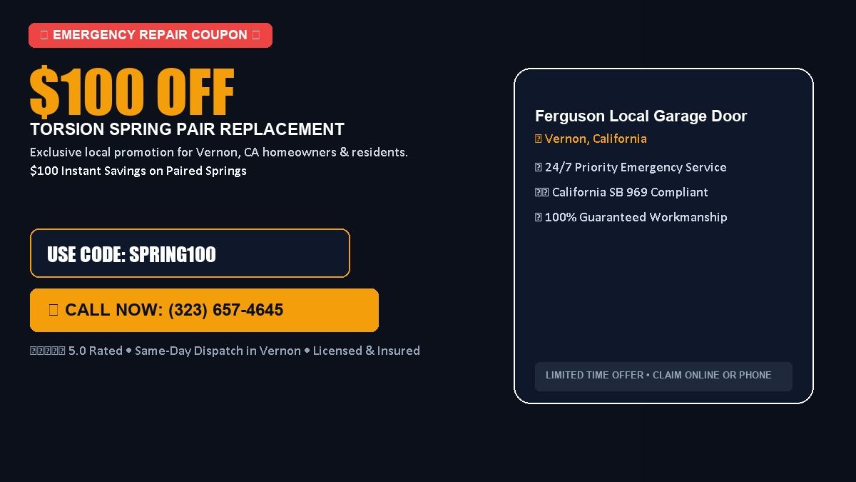 Ferguson Local Garage Door $100 OFF Dual Torsion Spring Replacement in Vernon, CA